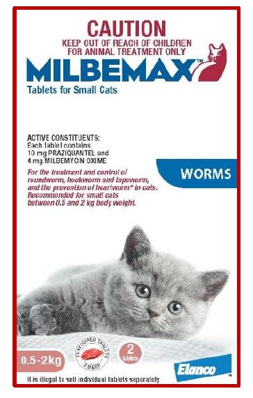 MILBEMAX CAT ALLWORMER 0.5-2KG 2TABS