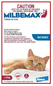 MILBEMAX CAT ALLWORMER 2KG-8KG 2TABS