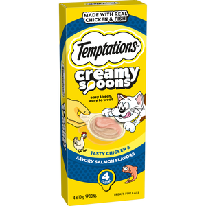 TEMPTATIONS Creamy Spoons Tasty Chicken & Savoury Salmon Flavour 4x10g