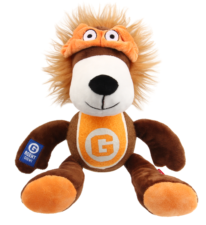 GIGWI AGENT LION PLUSH WITH TENNIS BALL