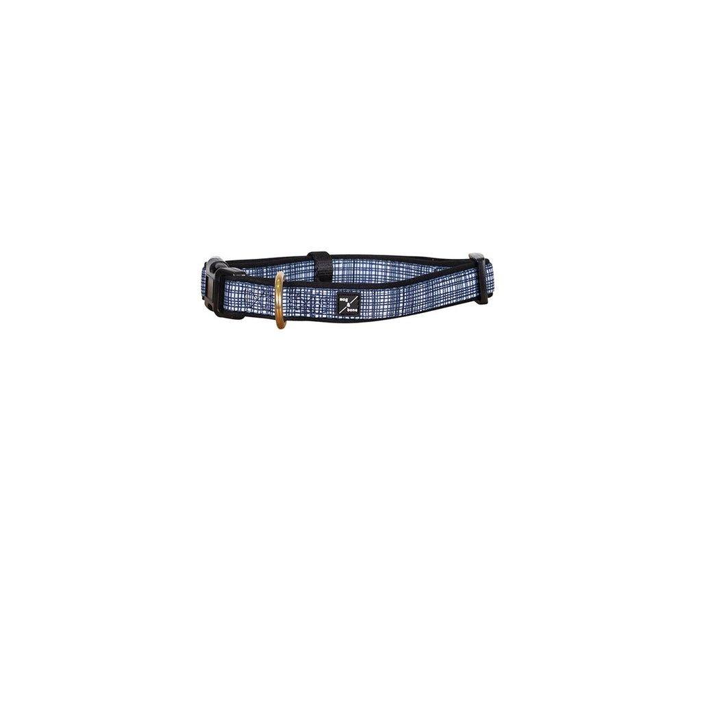 MOG AND BONE NEOPRENE COLLAR NAVY LINEN SMALL