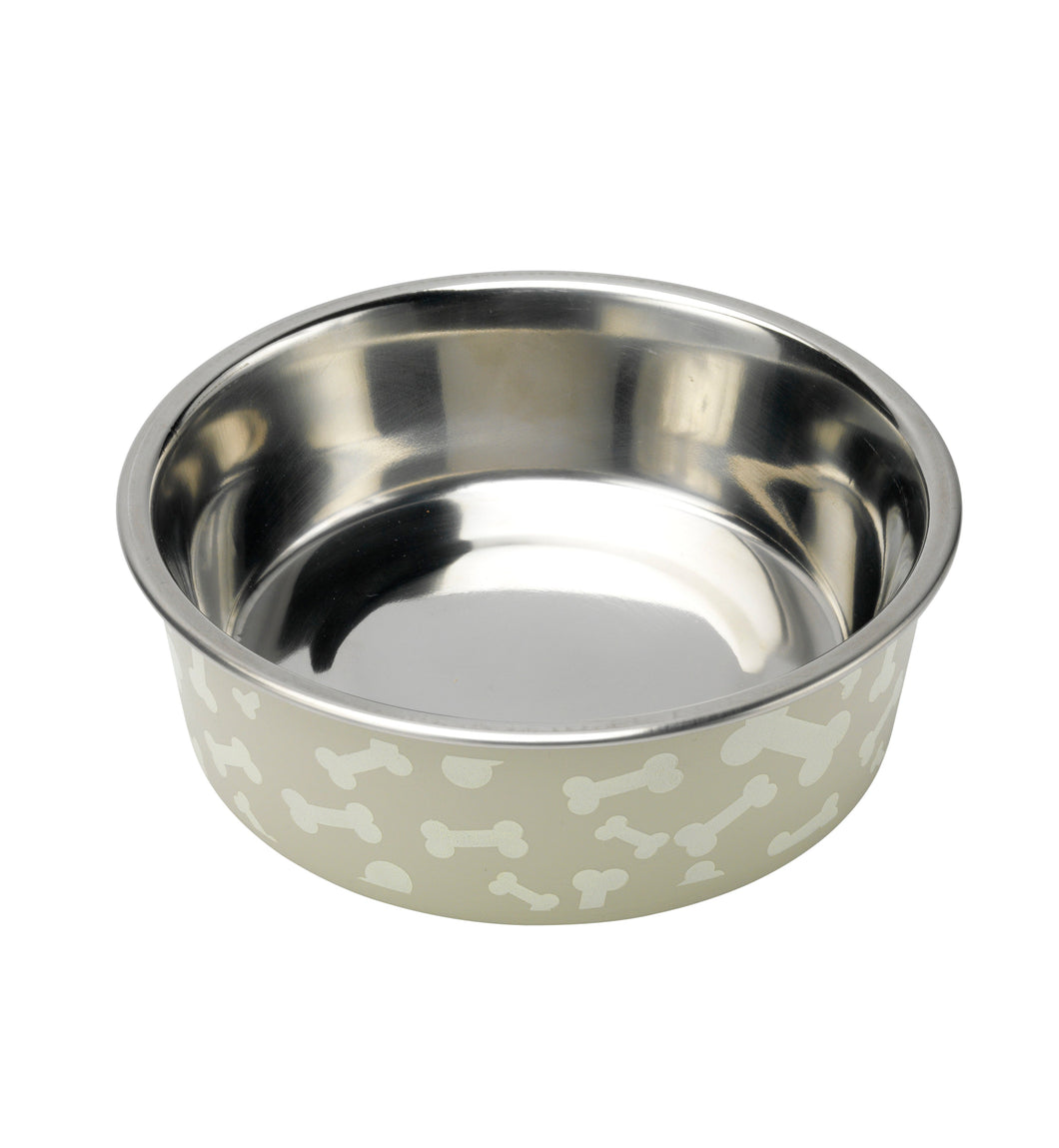 Petface Bella Bowl Stainless Steel White Bones 14cm